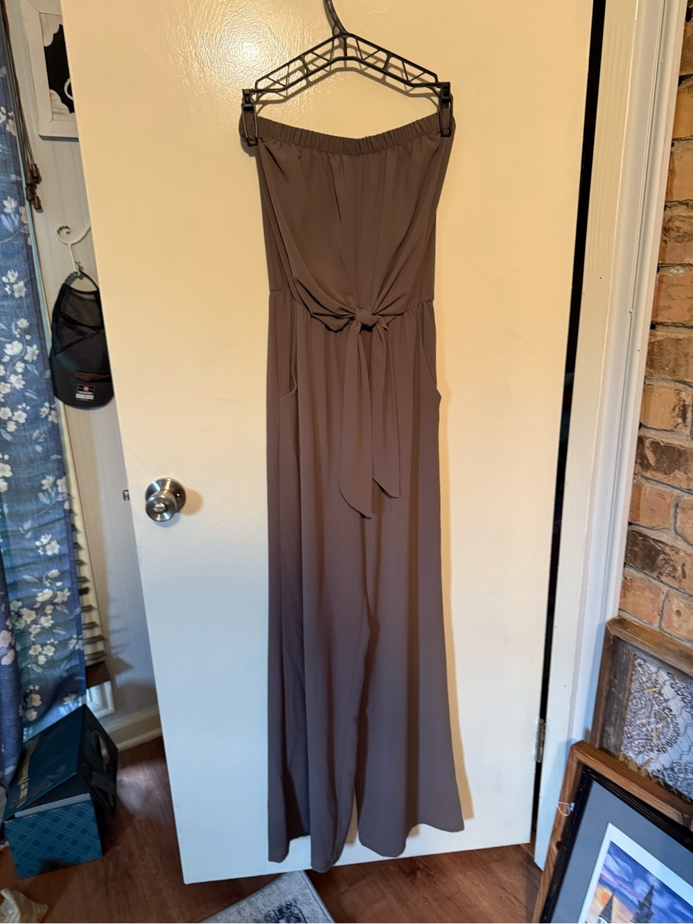 Women’s strapless jumpsuit by Tyche size S - Taupe color- 100% polyester